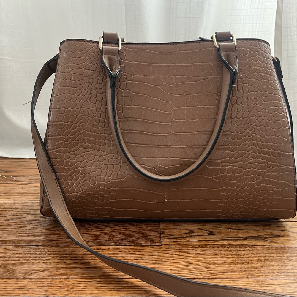 Adrienne Vittadini Brown Croc-Embossed Satchel with Gold-Tone Hardware - Picture 3 of 8